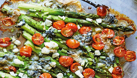 Symbolfoto zum Rezept: gebackener grüner Spargel mit Gorgonzola